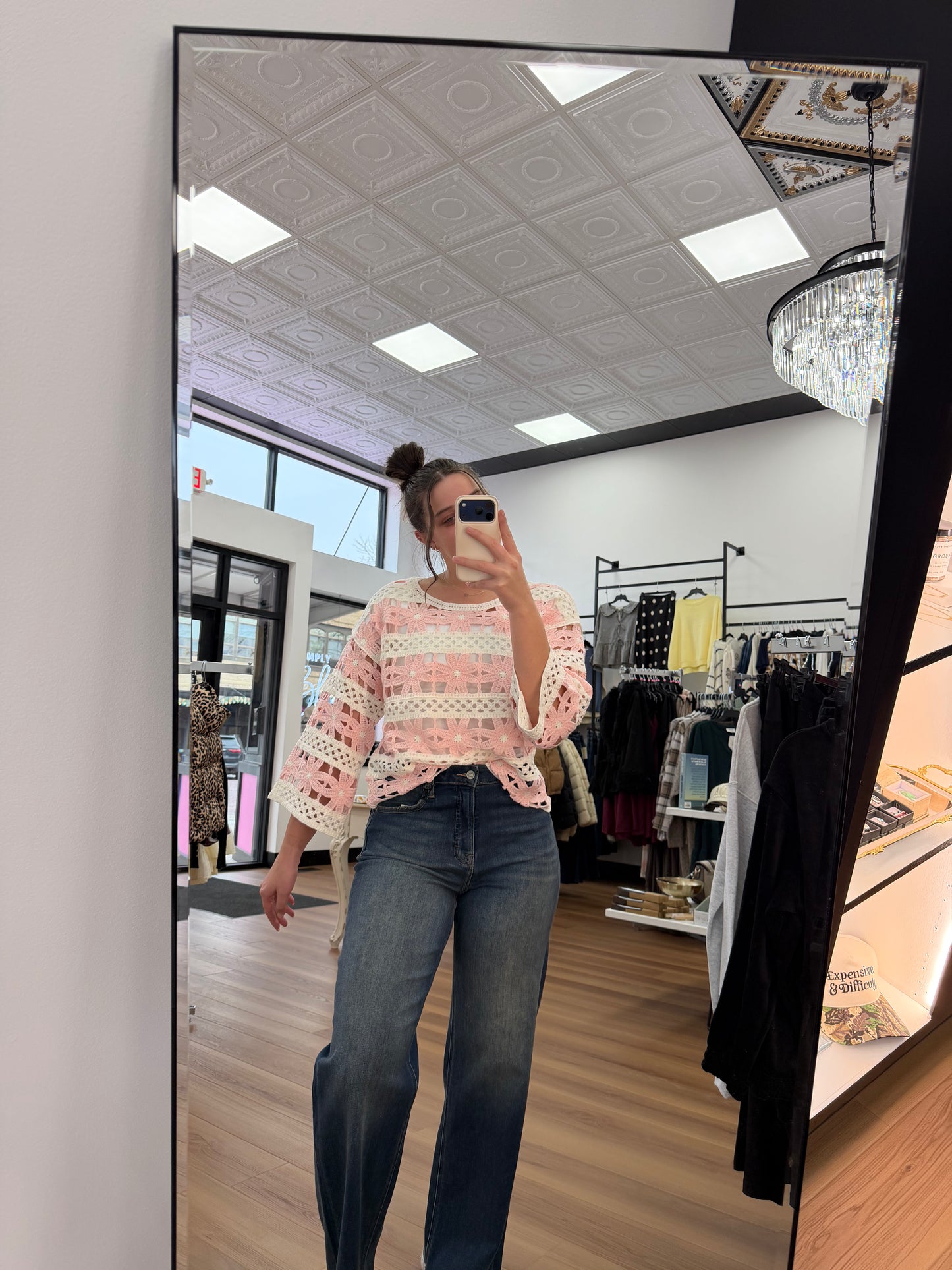 Charlie B 3/4 Sleeve Crochet Top