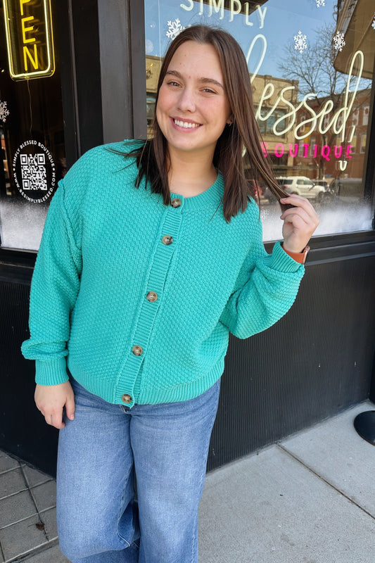 Teal Textured Button Cardigan