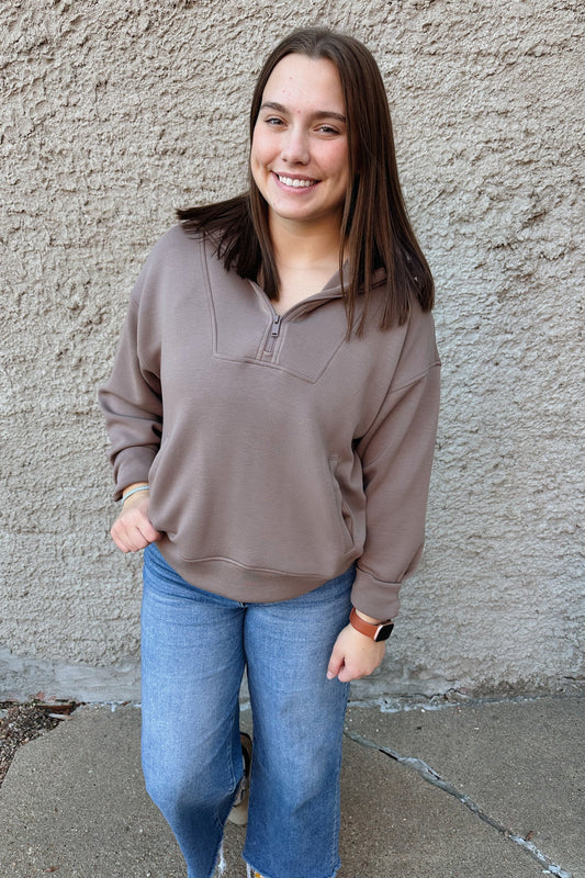 Scuba Quarter Zip Pullover - Brown