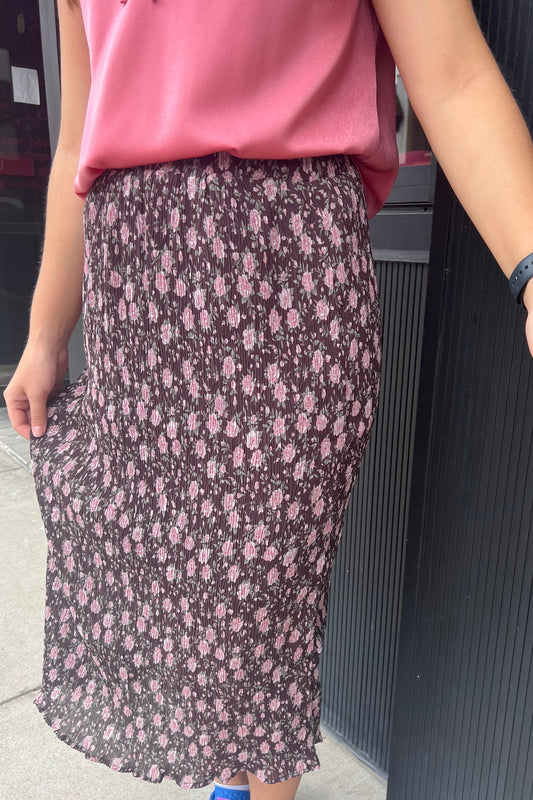 Floral Crinkle Midi Skirt
