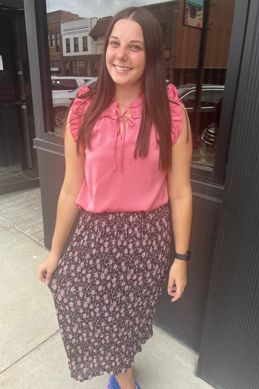 Floral Crinkle Midi Skirt