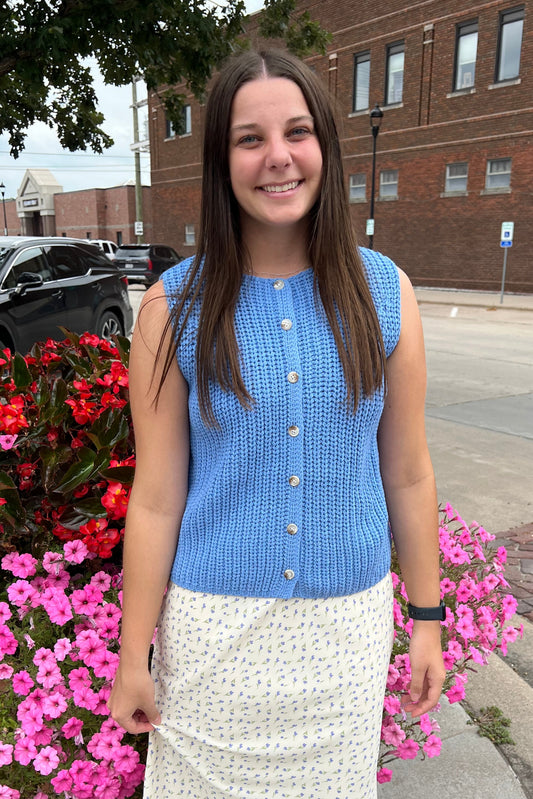 Cornflower Blue Textured Sweater Vest