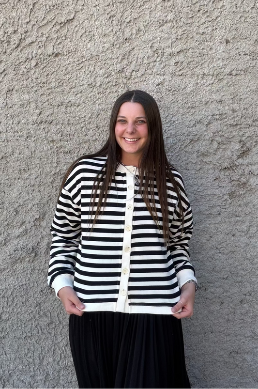 Striped Button-Up Knit Cardigan