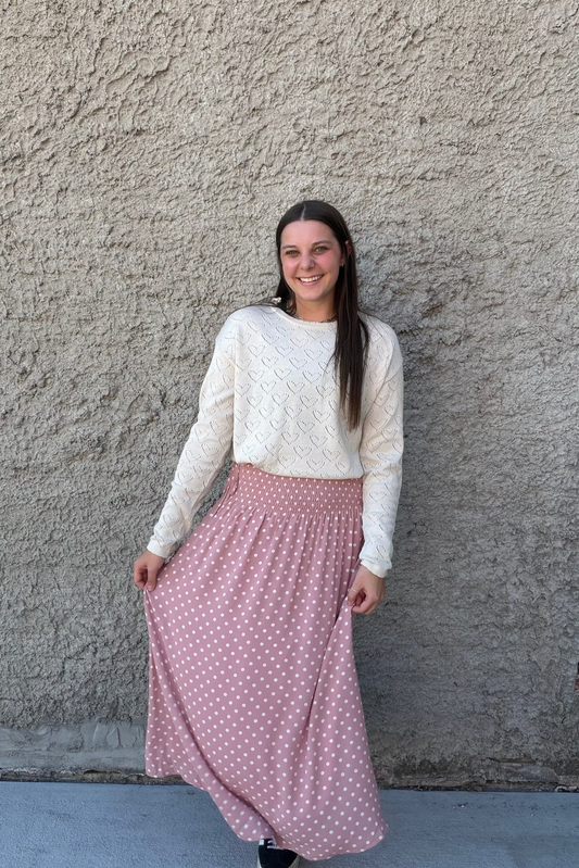Pink Polka Dot Midi Skirt
