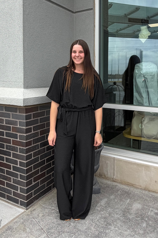 Black Sparkle Short Sleeve Jumpsuit