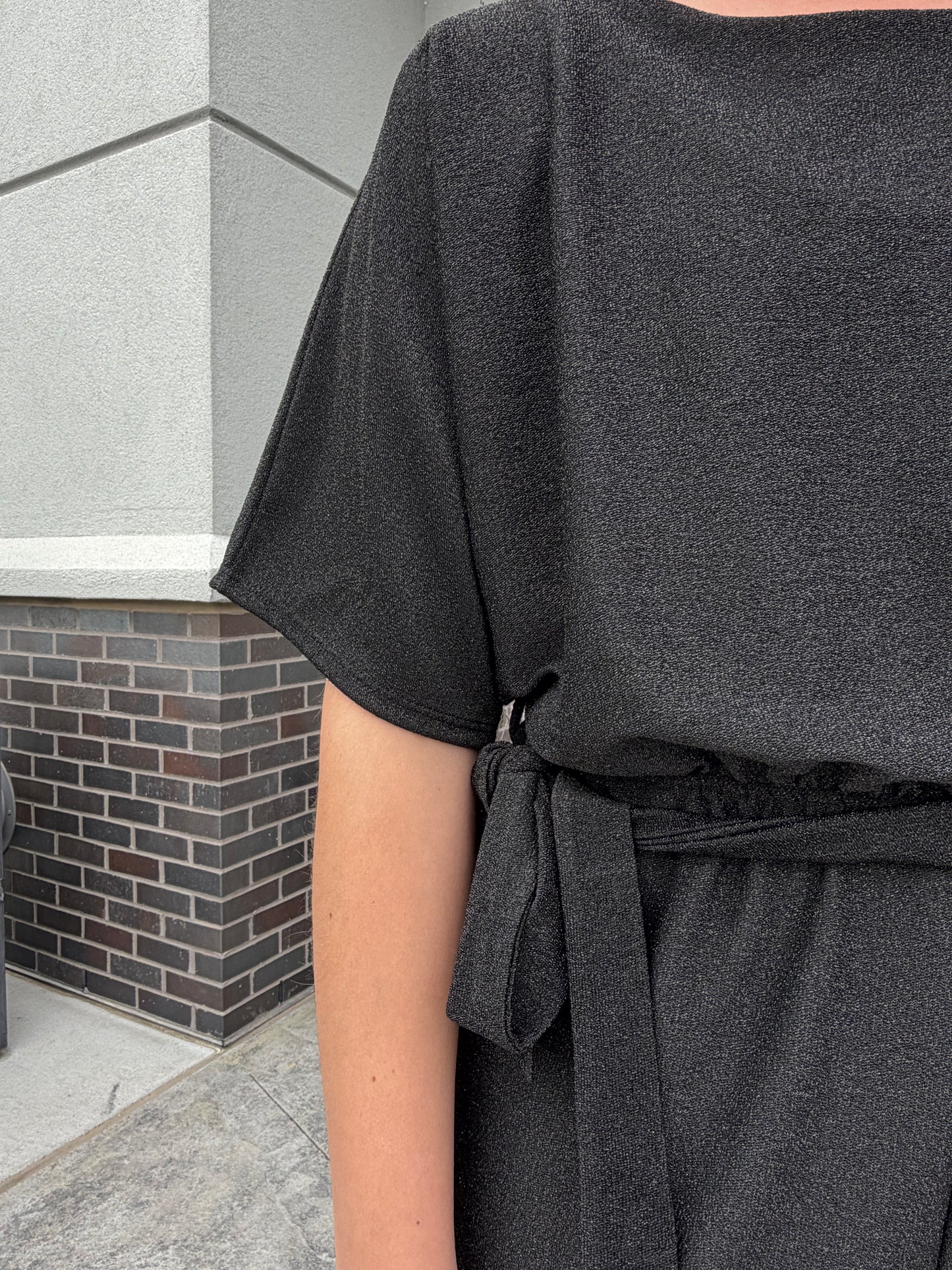 Black Sparkle Short Sleeve Jumpsuit