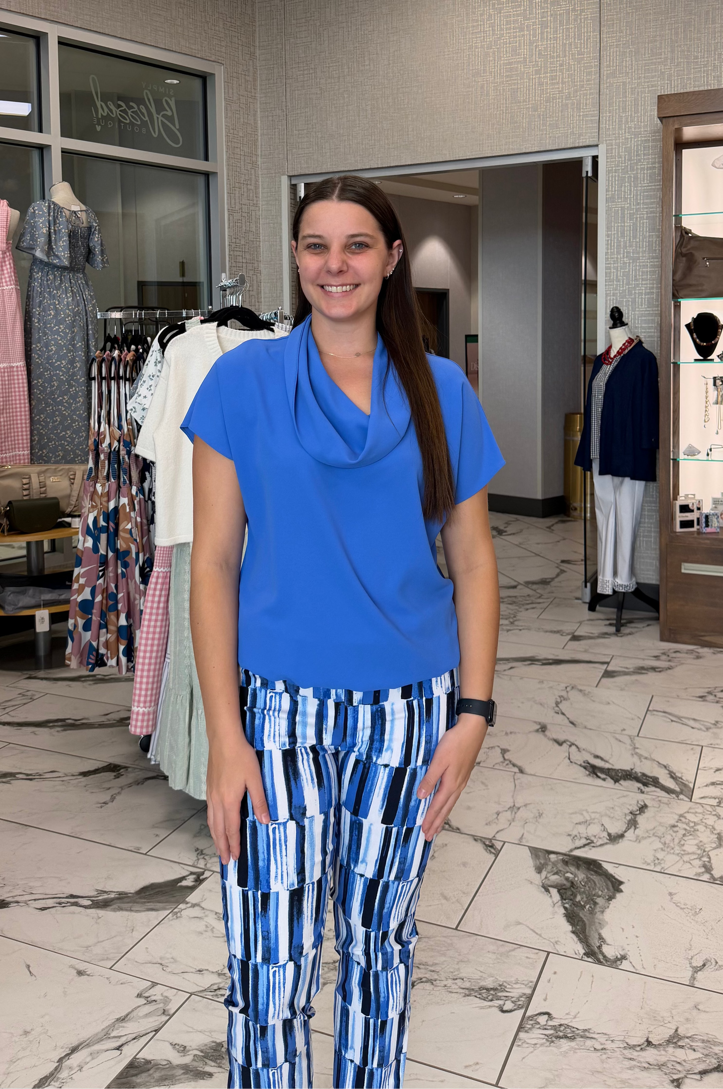 Harbor Blue Top with Cowl Neckline Joseph Ribkoff