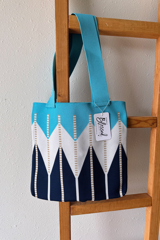 Chevron Woven Tote Bag - Bright Blue