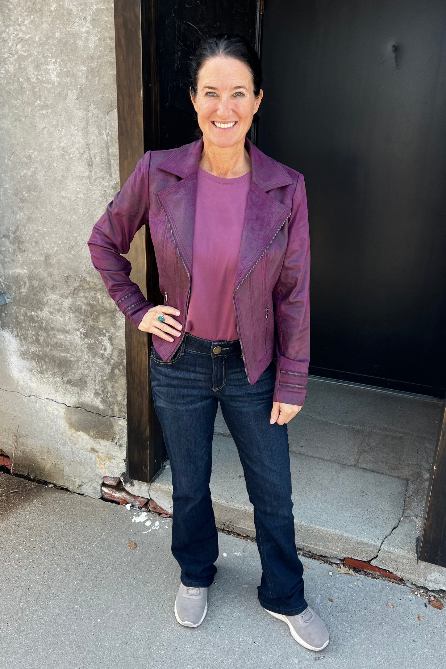 Charlie B Vintage Faux Leather Jacket - Berry