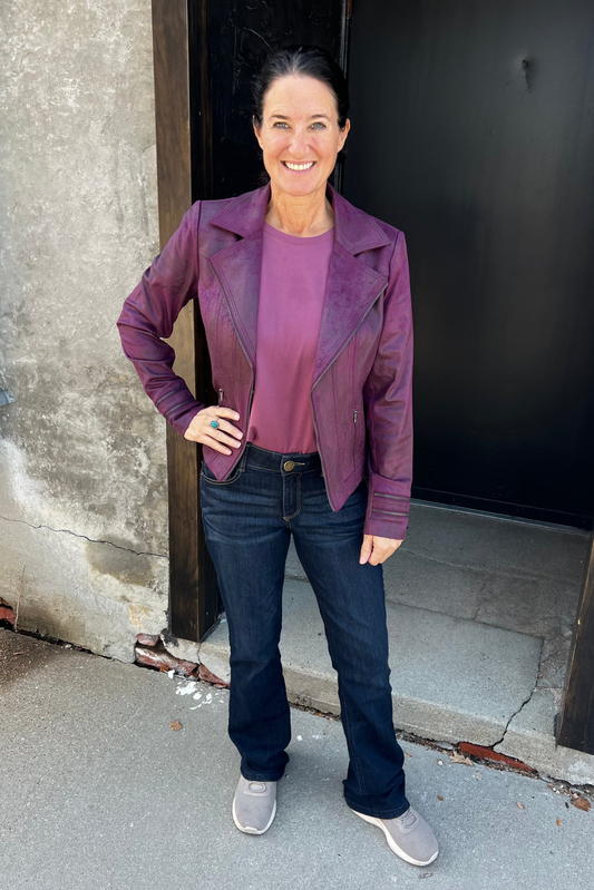 Charlie B Vintage Faux Leather Jacket - Berry