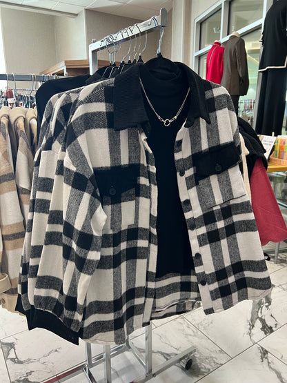 Plaid Button Down Shacket - Black