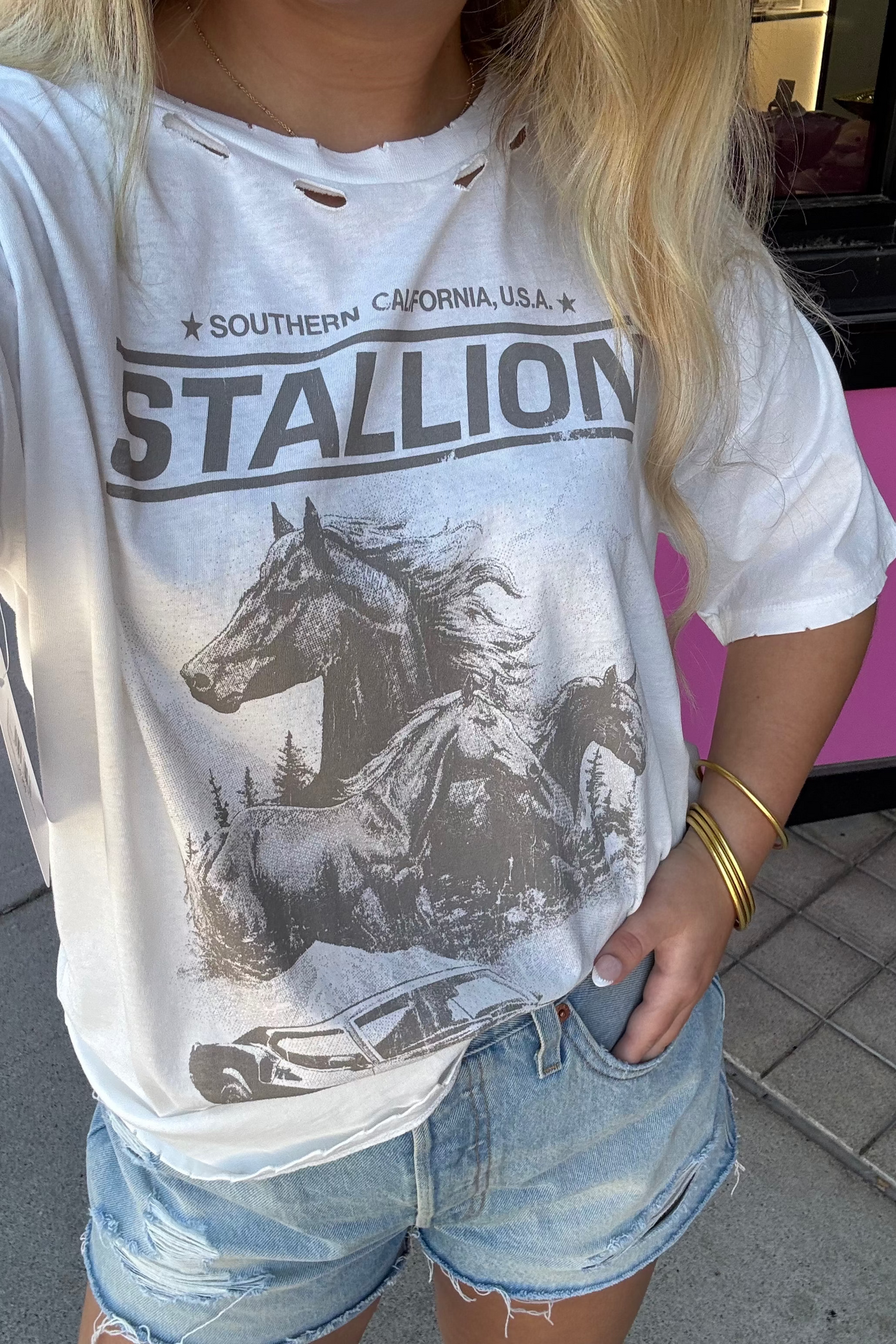 white stallion graphic tee