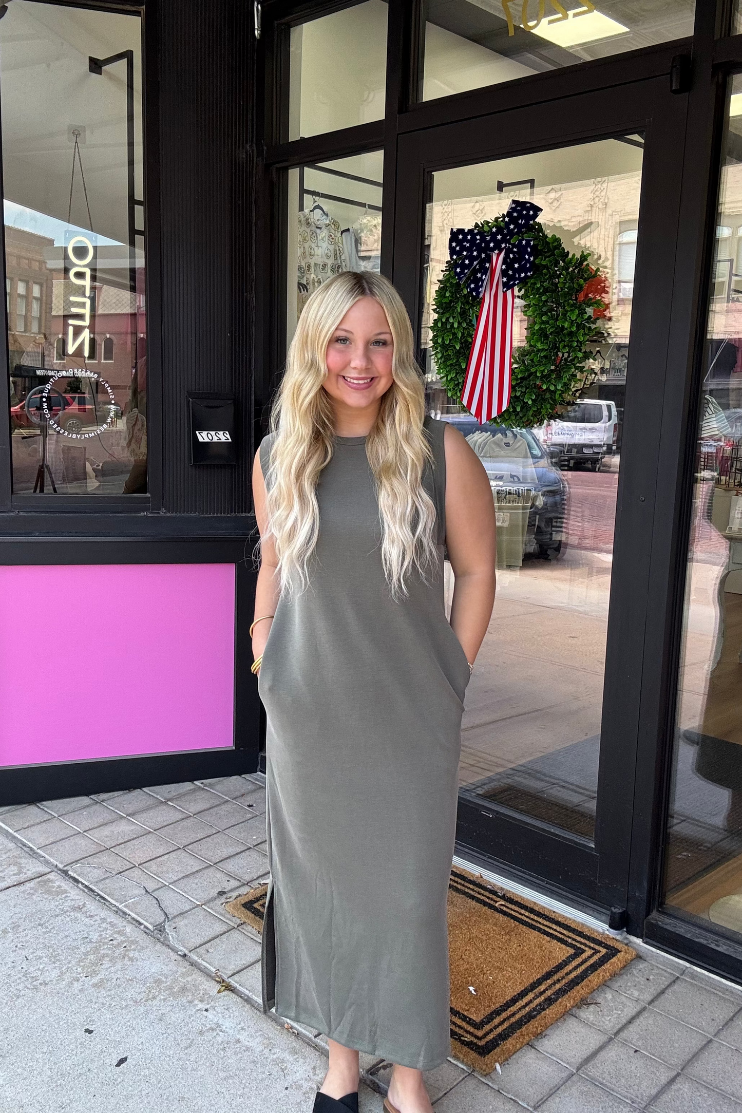 Olive Round Neck Dress