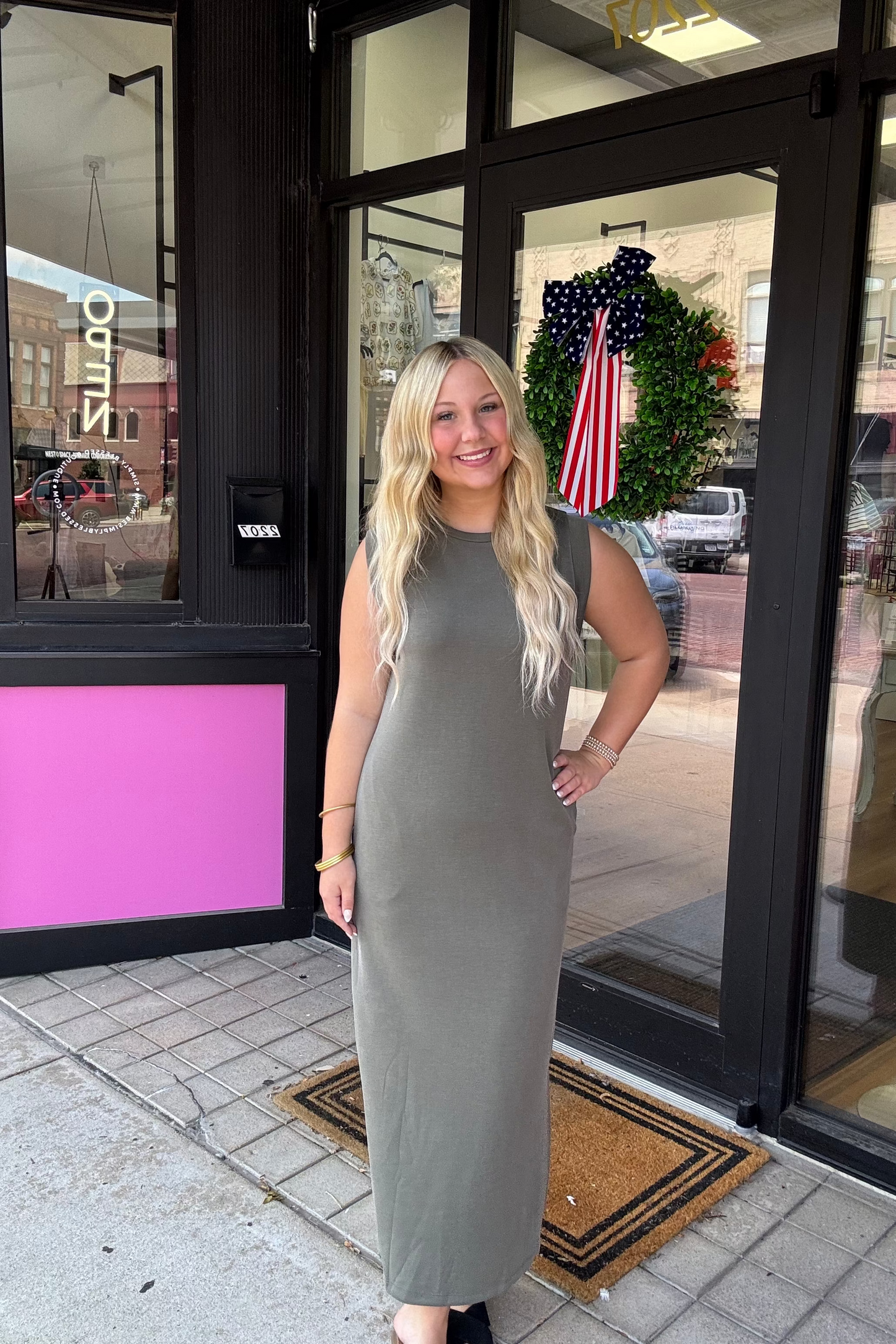 Olive Round Neck Dress