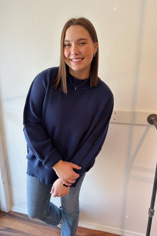 Oversized Cozy Knit Sweater - Navy