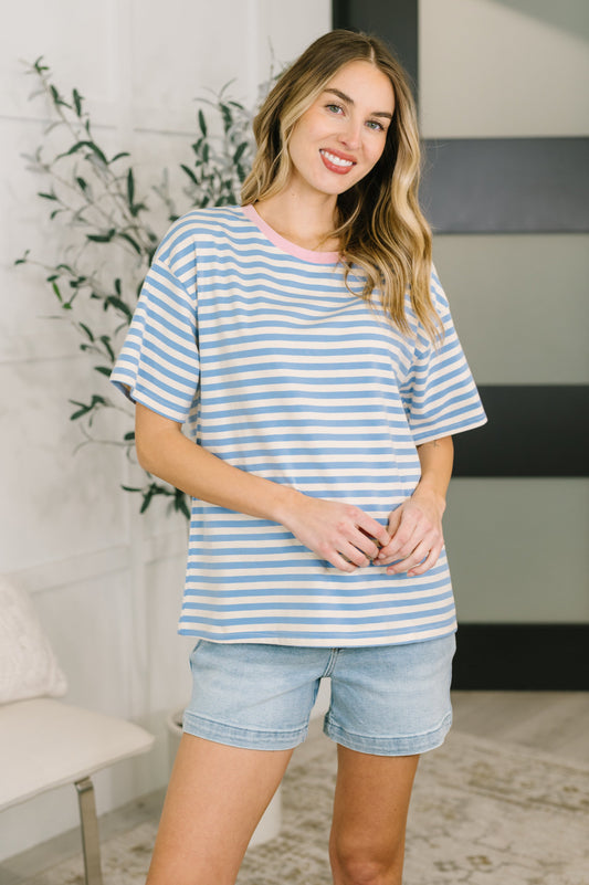 I Think I'm in Love Round Neck Loose Tee in Blue and Pink (Online Exclusive)