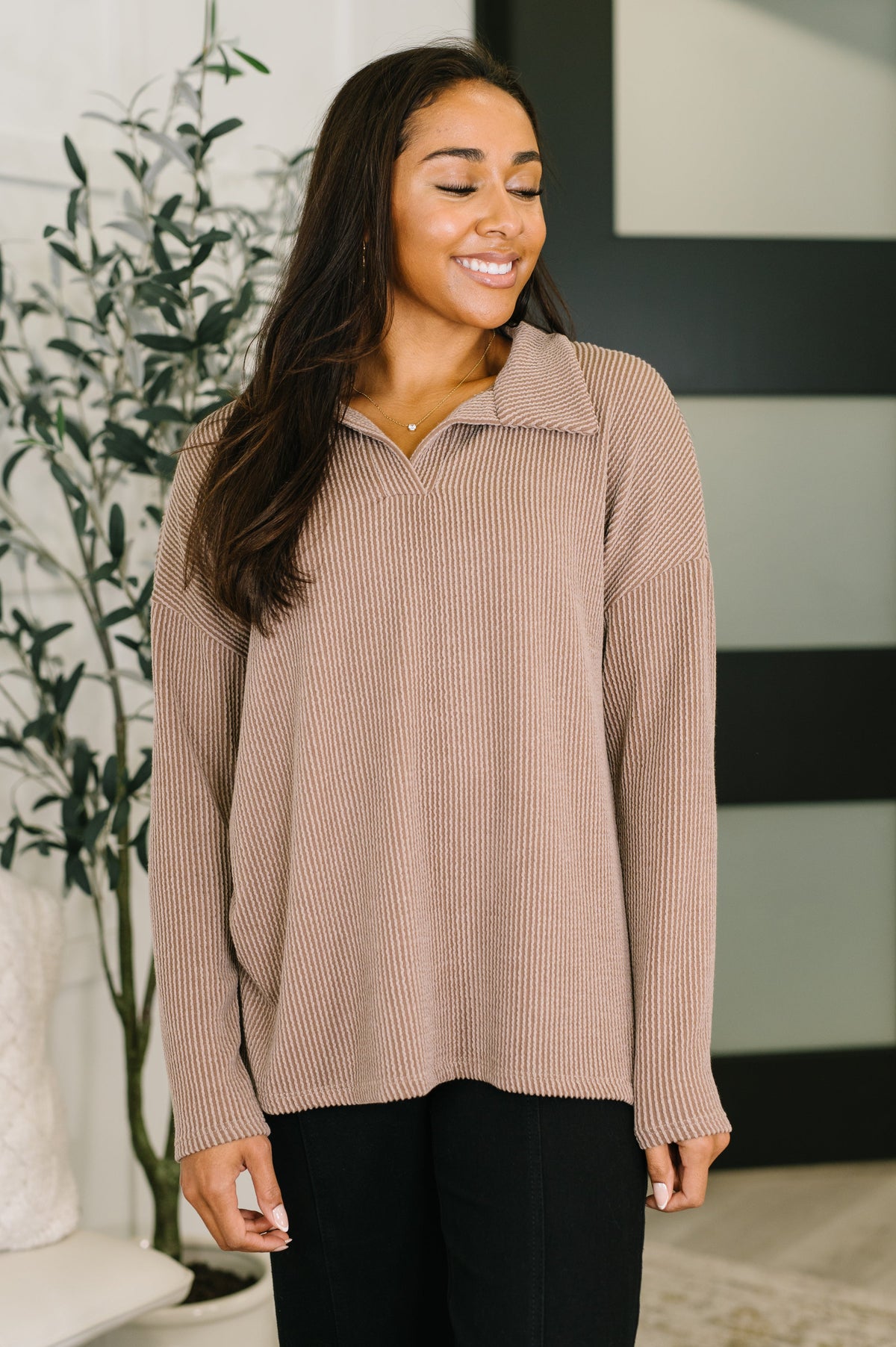 Taupe Henley Pull Over (Online Exclusive)