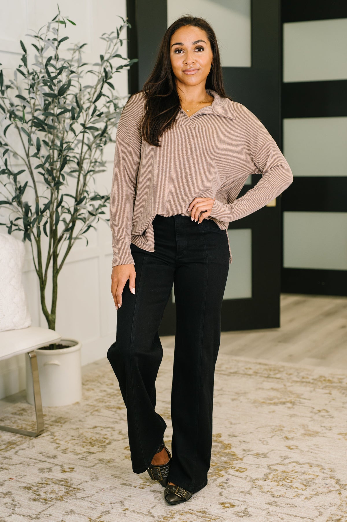 Taupe Henley Pull Over (Online Exclusive)