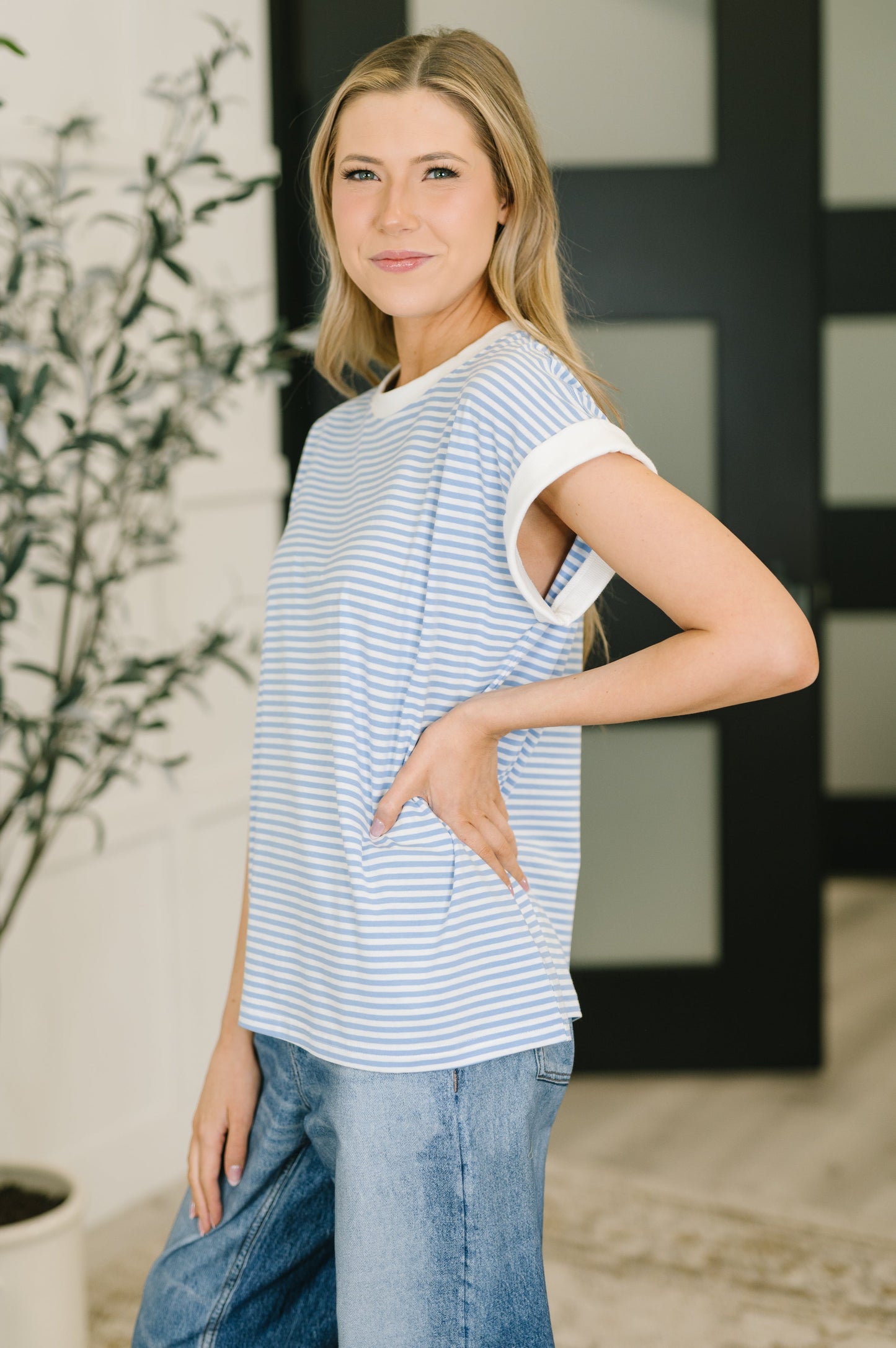 I Wouldn't Mind Short Sleeve Top in Cornflower Blue (Online Exclusive)
