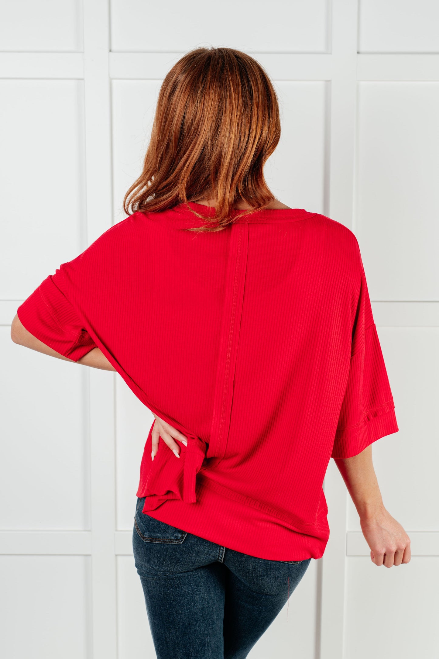 I'll Never Forget Ribbed Dolman Sleeve Top in Red (Online Exclusive)