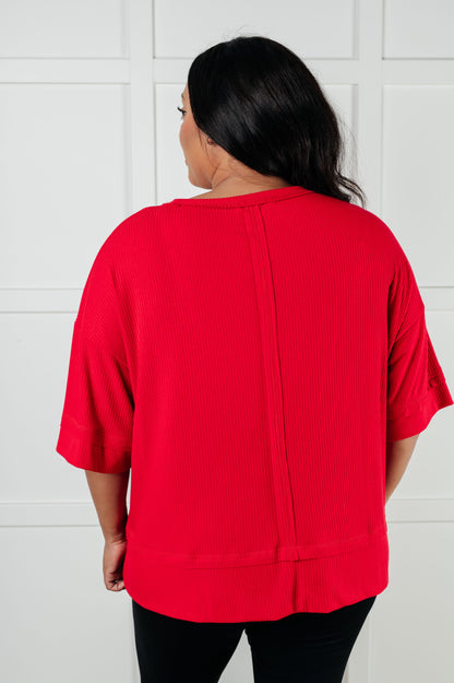 I'll Never Forget Ribbed Dolman Sleeve Top in Red (Online Exclusive)