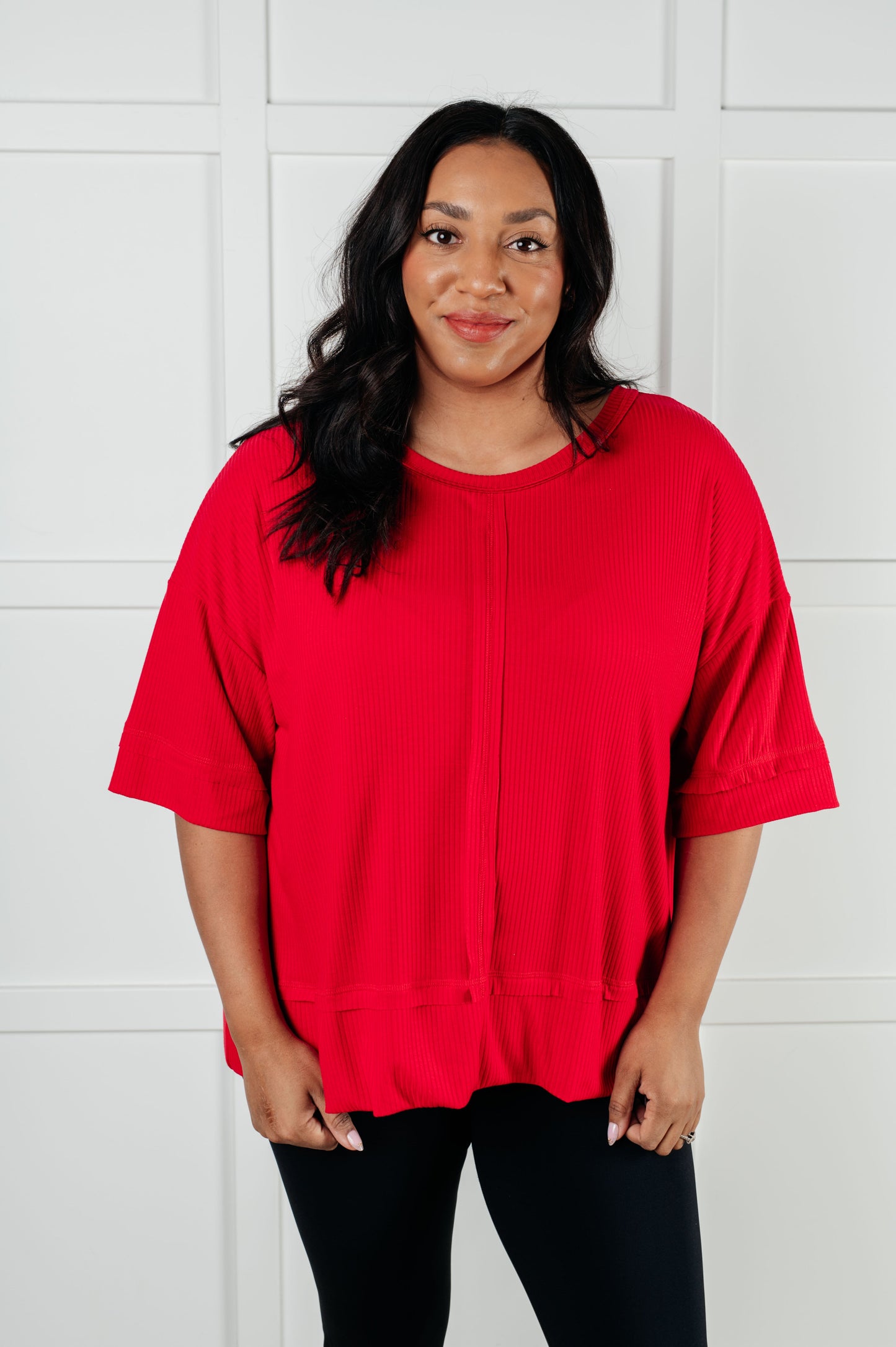 I'll Never Forget Ribbed Dolman Sleeve Top in Red (Online Exclusive)