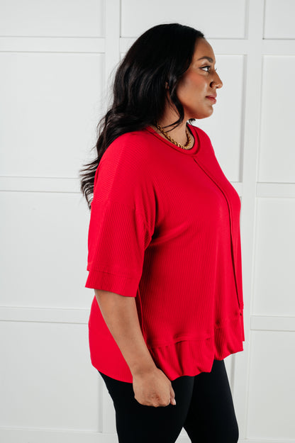 I'll Never Forget Ribbed Dolman Sleeve Top in Red (Online Exclusive)