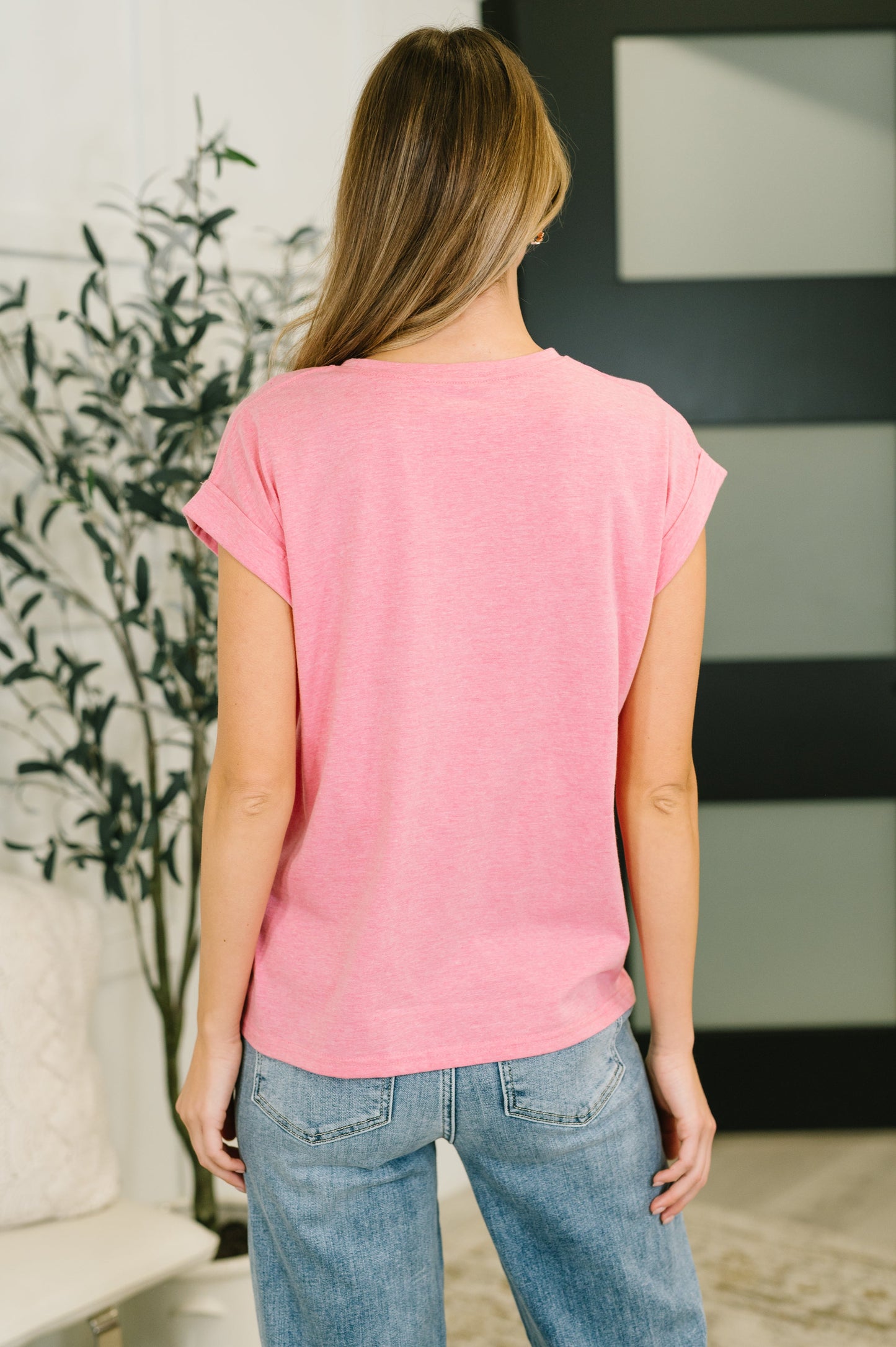 It Starts Here Basic Rolled Sleeve Tee in Fuchsia (Online Exclusive)