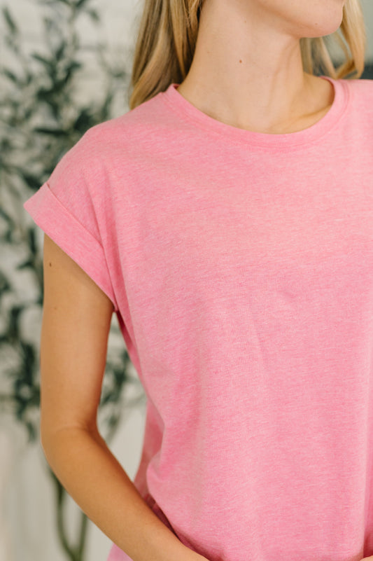 It Starts Here Basic Rolled Sleeve Tee in Fuchsia (Online Exclusive)