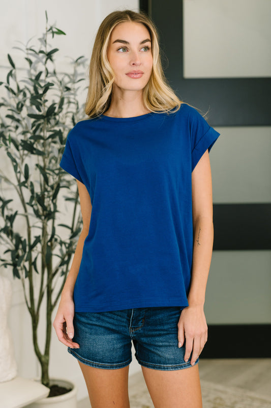 It Starts Here Basic Rolled Sleeve Tee in Lt Navy (Online Exclusive)