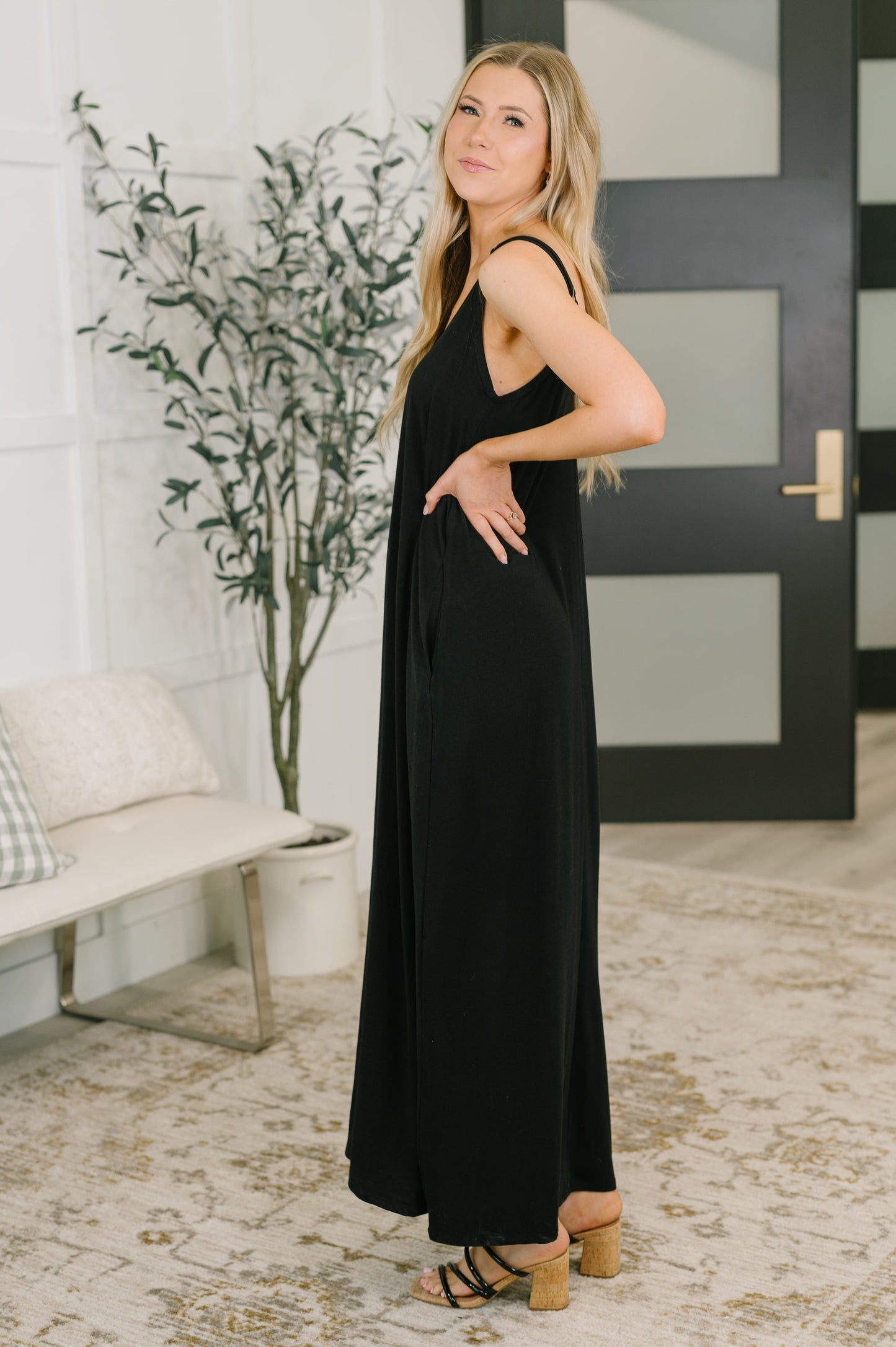 Just Getting Started Spaghetti Strap Maxi Dress in Black (Online Exclusive)