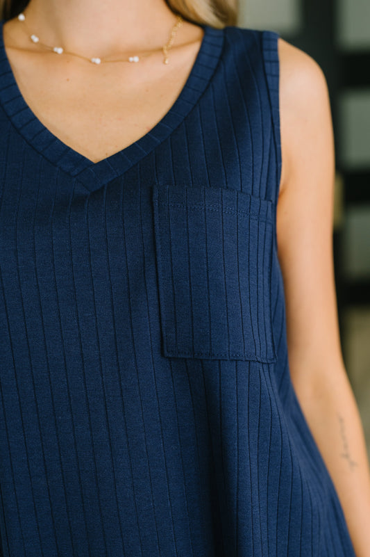 Just Give In Ribbed Knit Tank in Navy (Online Exclusive)