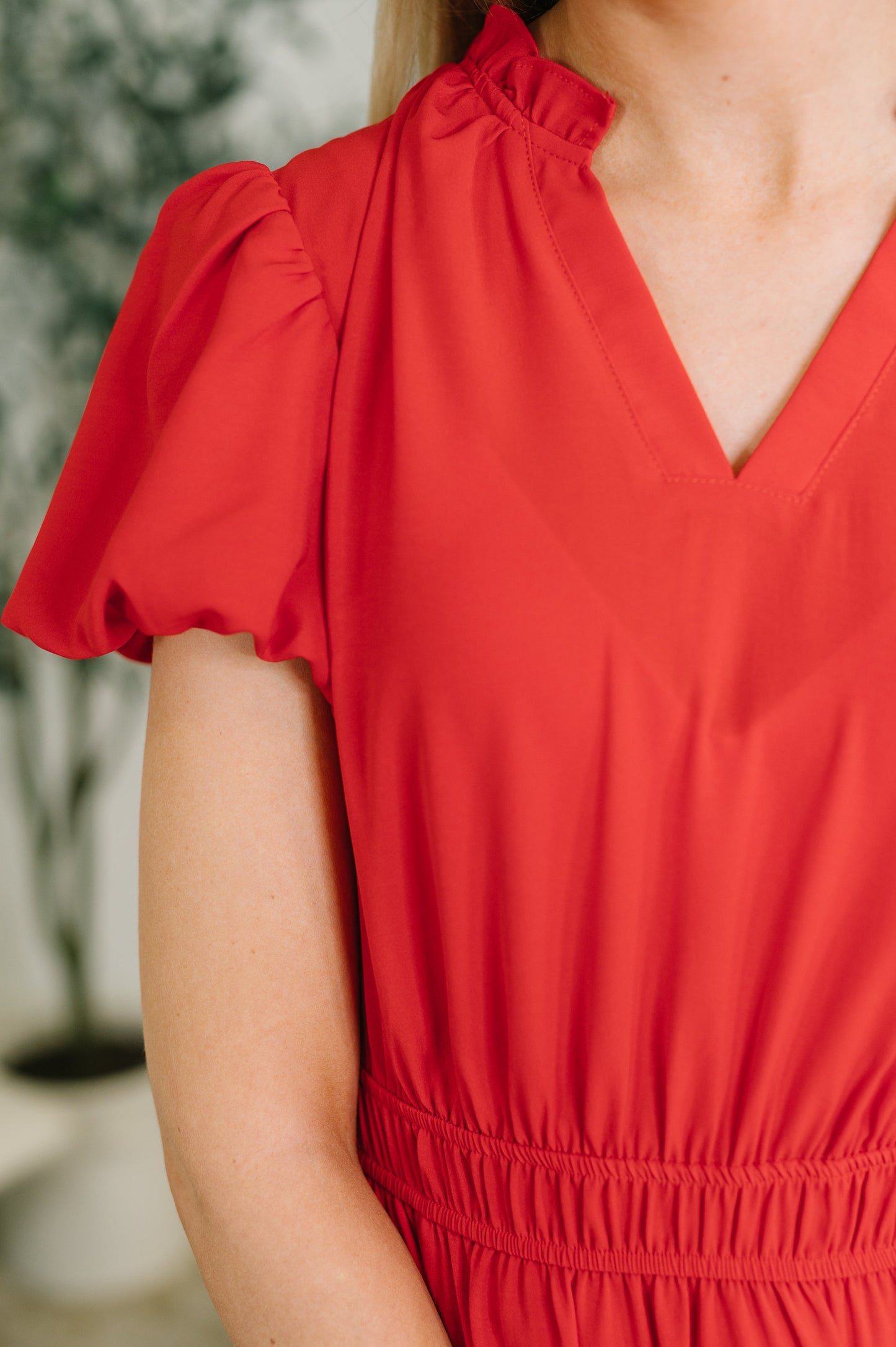 Keep You Coming Balloon Sleeve Tiered Dress in Red (Online Exclusive)