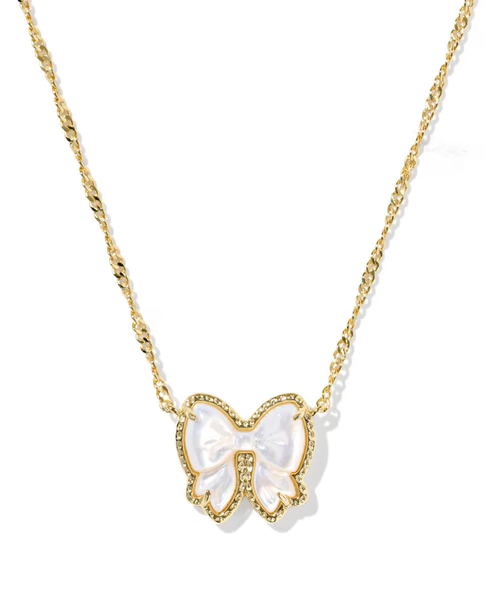 Gold Mother of Pearl Bow Necklace