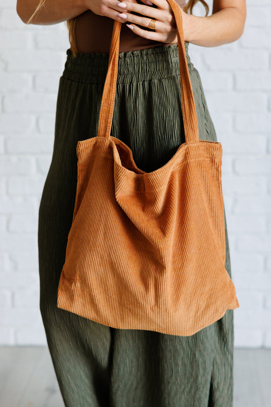 Last Minute Corduroy Tote in Brown (Online Exclusive)