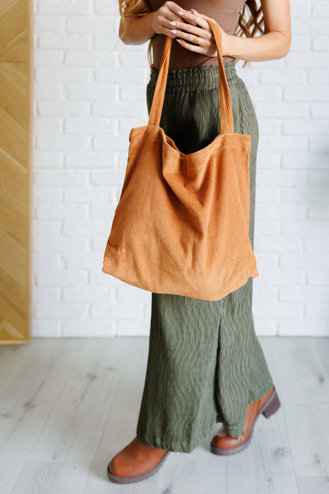 Last Minute Corduroy Tote in Brown (Online Exclusive)