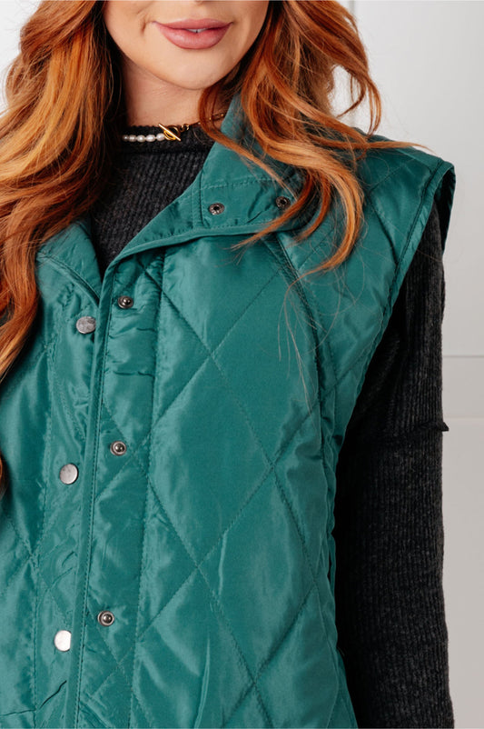 Layering Queen Quilted Puffer Vest in Hunter Green (Online Exclusive)