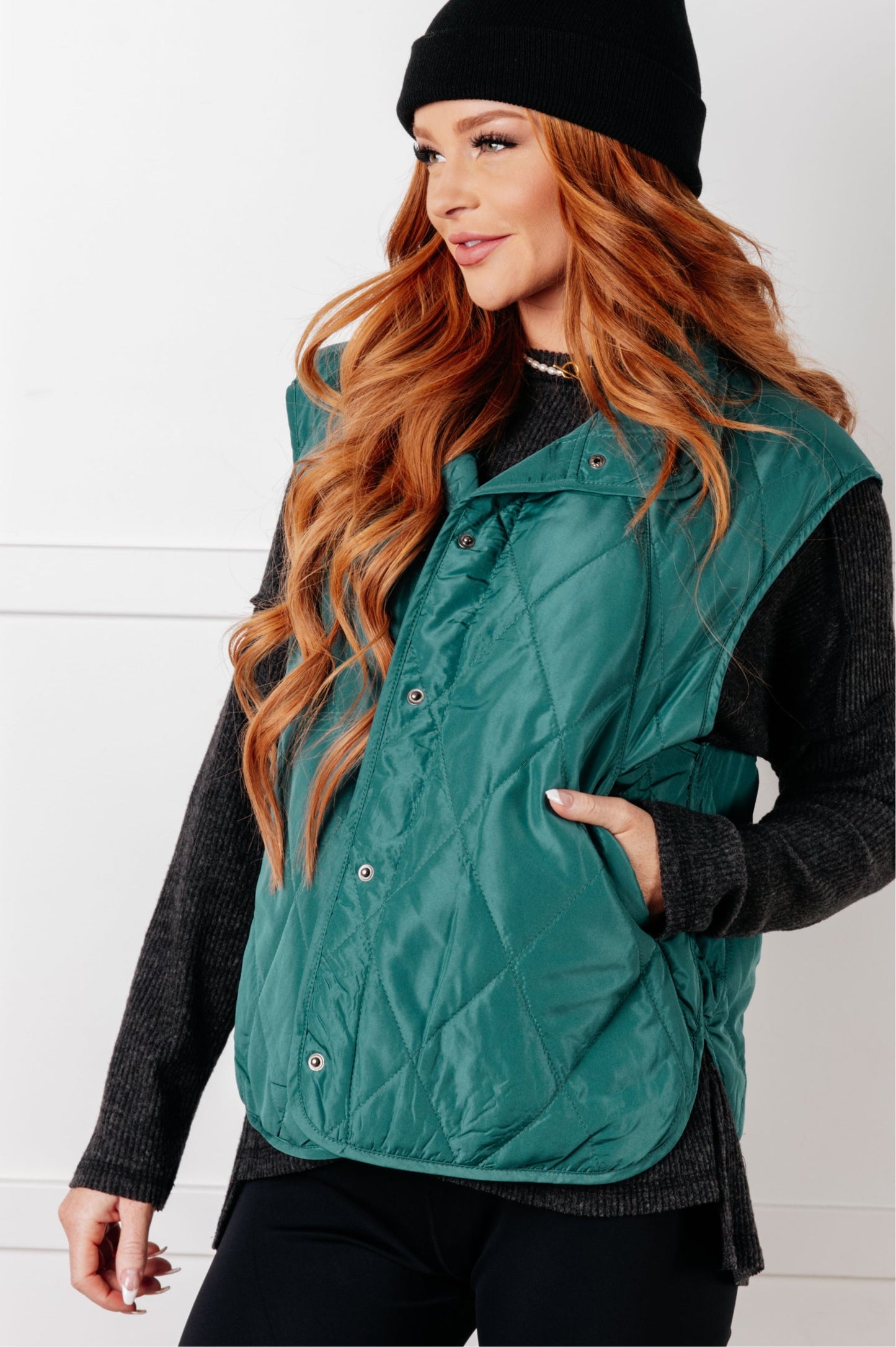 Layering Queen Quilted Puffer Vest in Hunter Green (Online Exclusive)