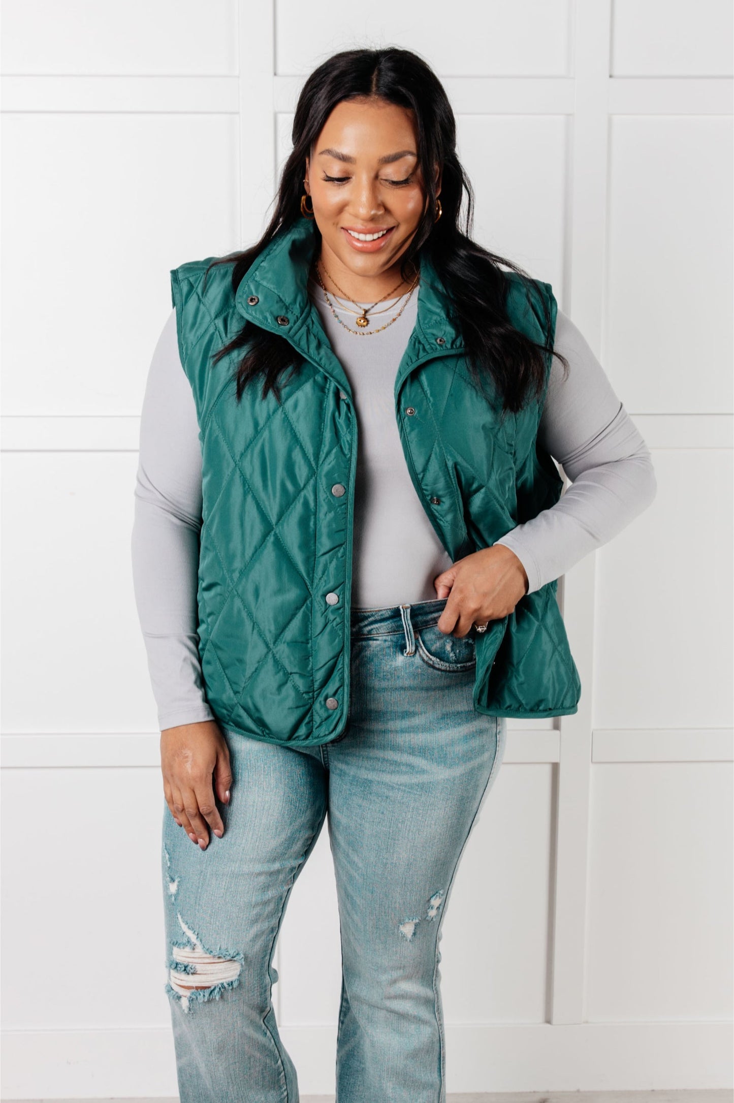 Layering Queen Quilted Puffer Vest in Hunter Green (Online Exclusive)