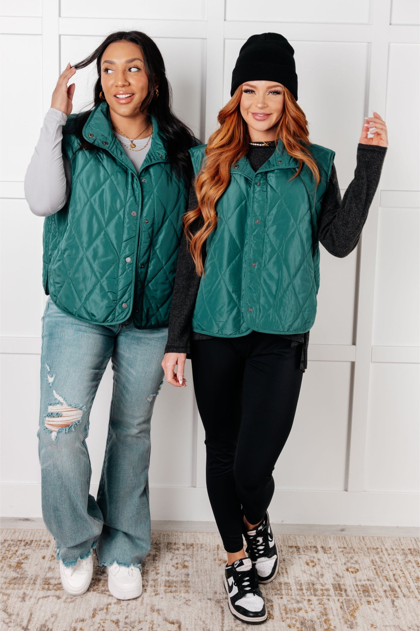 Layering Queen Quilted Puffer Vest in Hunter Green (Online Exclusive)