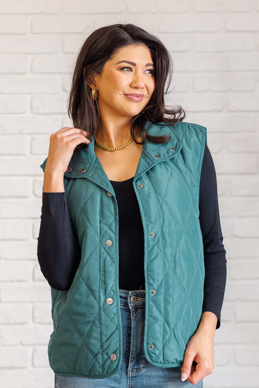 Layering Queen Quilted Puffer Vest in Hunter Green (Online Exclusive)