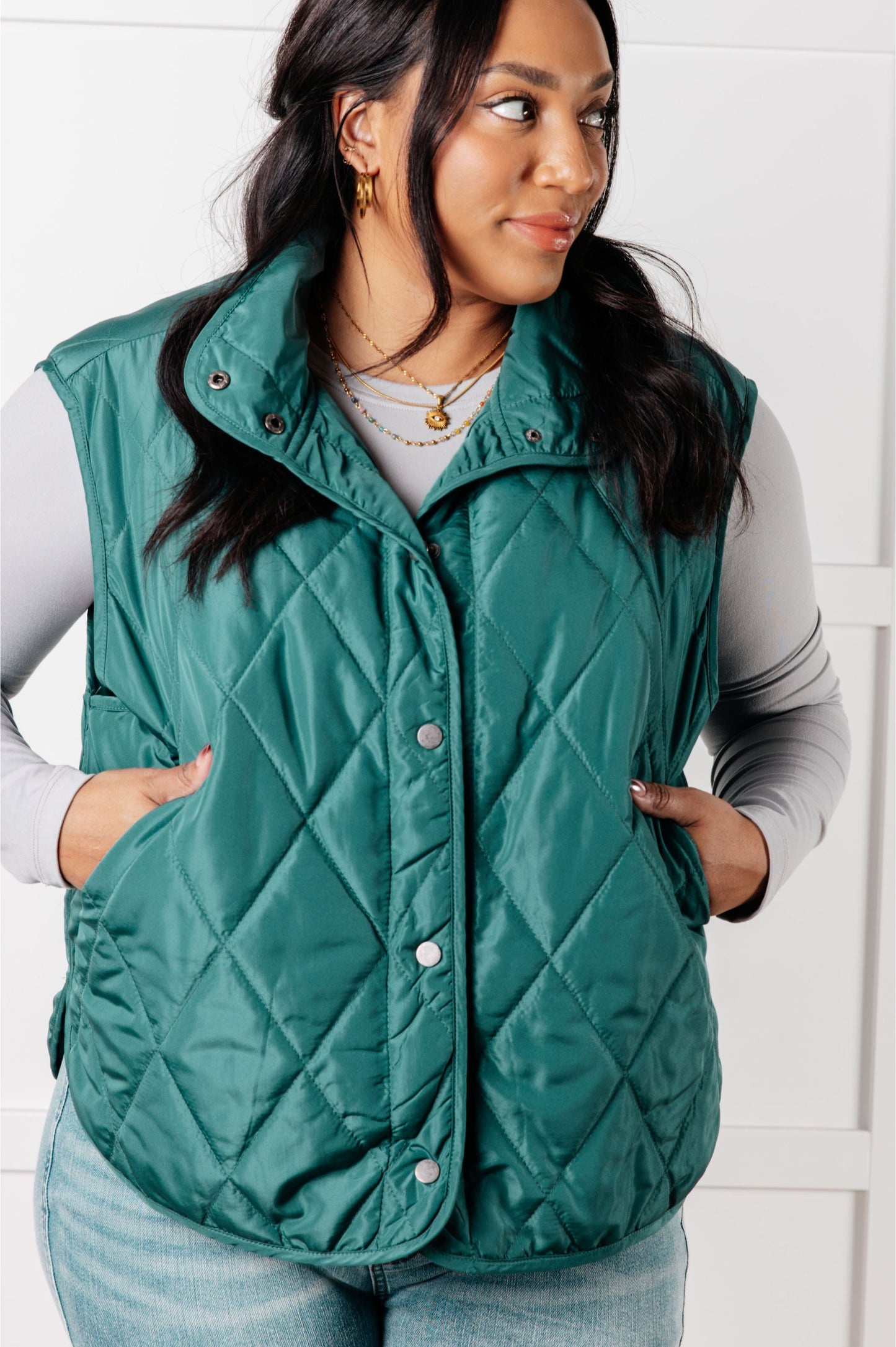 Layering Queen Quilted Puffer Vest in Hunter Green (Online Exclusive)