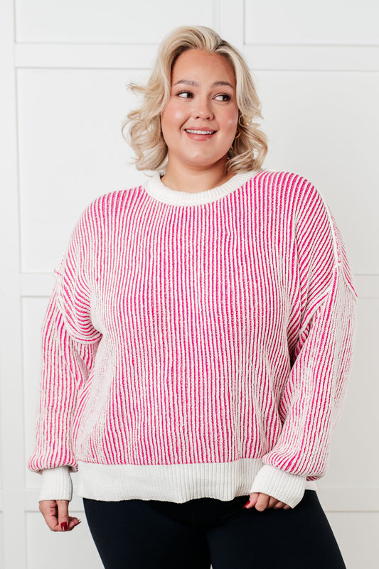 Least High Maintenance Contrast Trim Sweater in Pink (Online Exclusive)