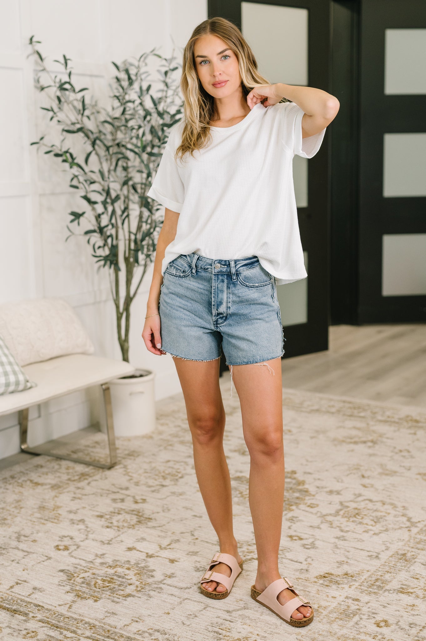 Leave It to Me Waffle Knit Relaxed Tee in Ivory (Online Exclusive)