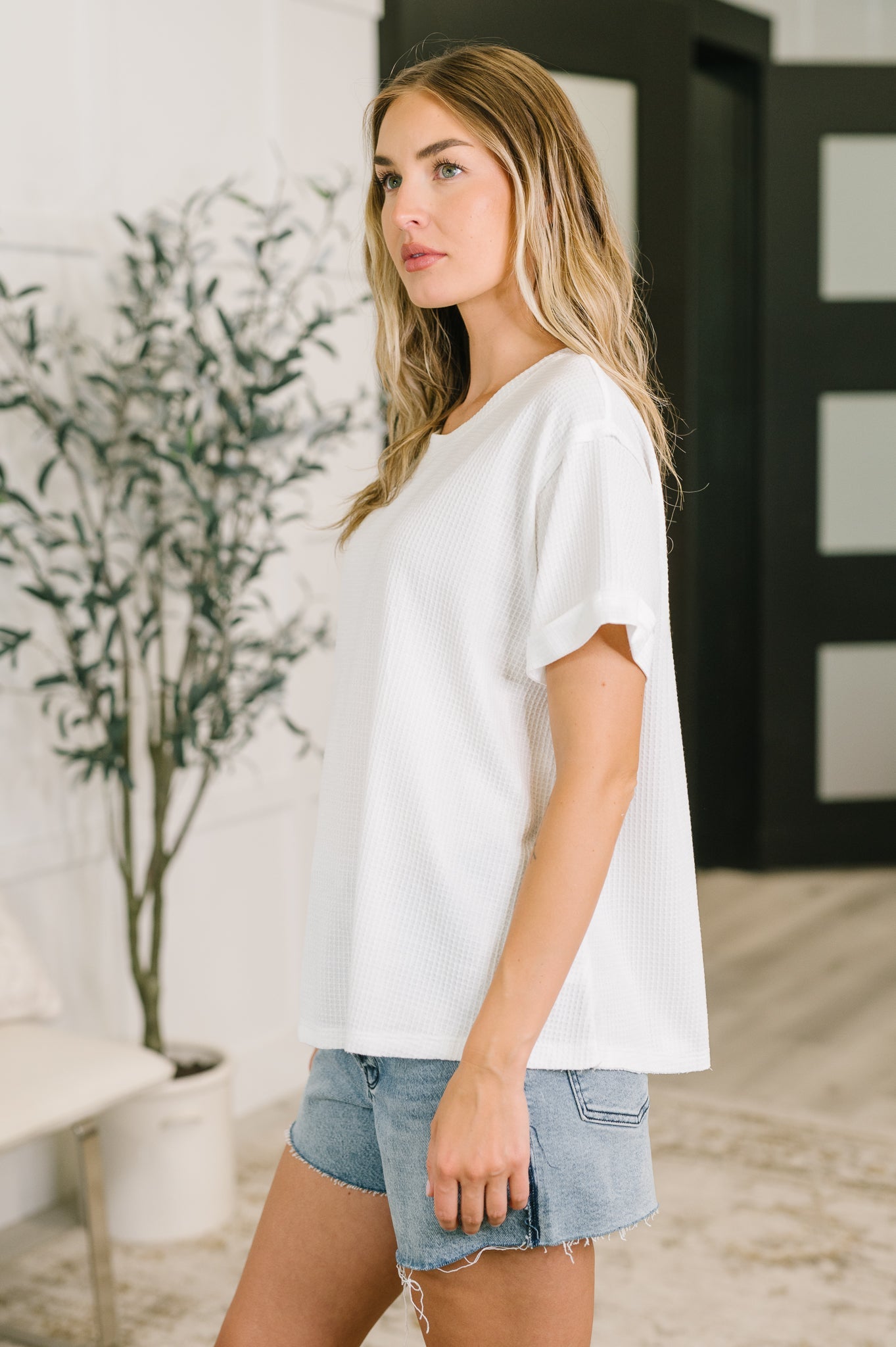 Leave It to Me Waffle Knit Relaxed Tee in Ivory (Online Exclusive)