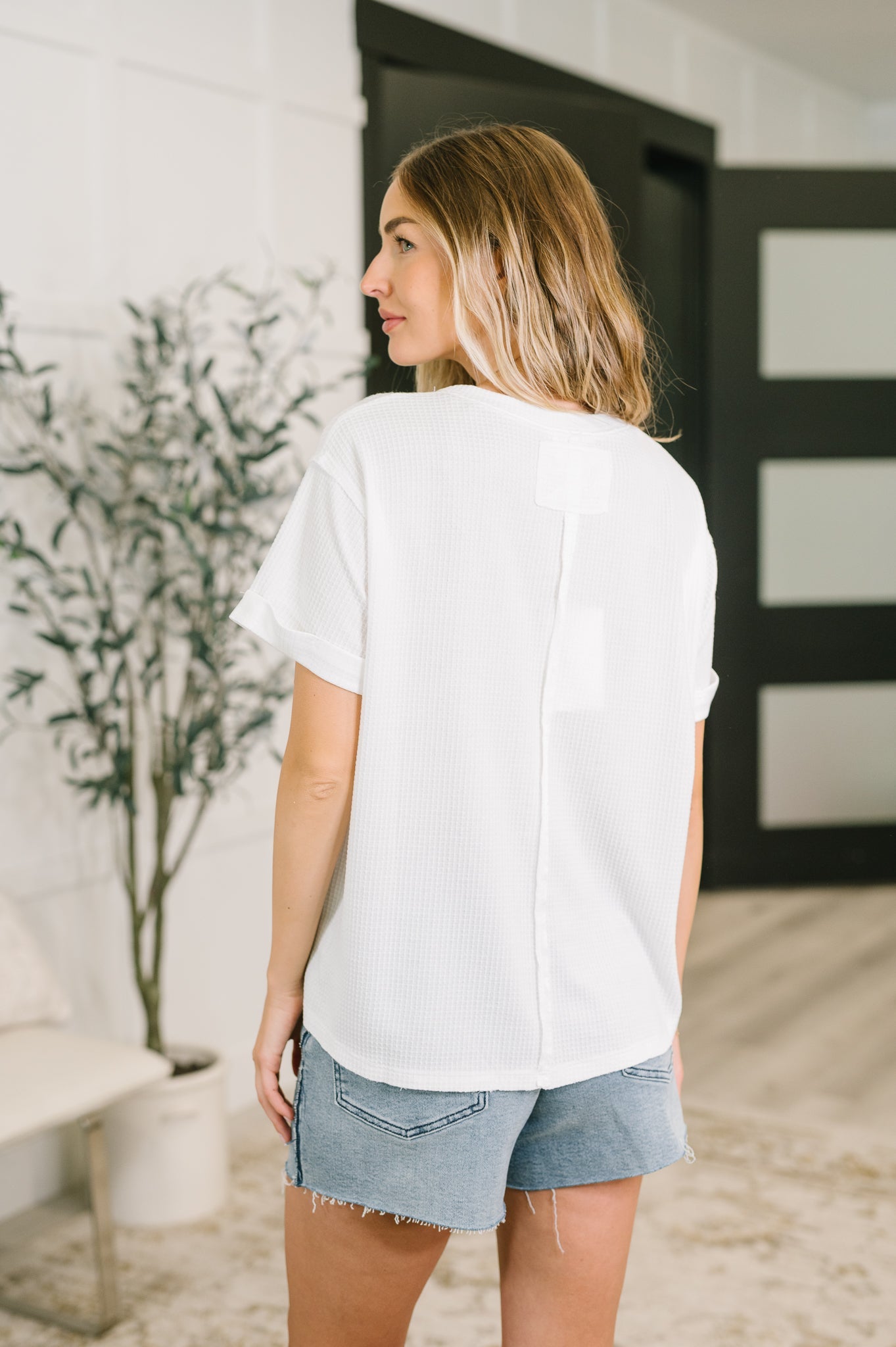 Leave It to Me Waffle Knit Relaxed Tee in Ivory (Online Exclusive)