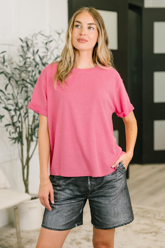 Leave It to Me Waffle Knit Relaxed Tee in  Pink (Online Exclusive)