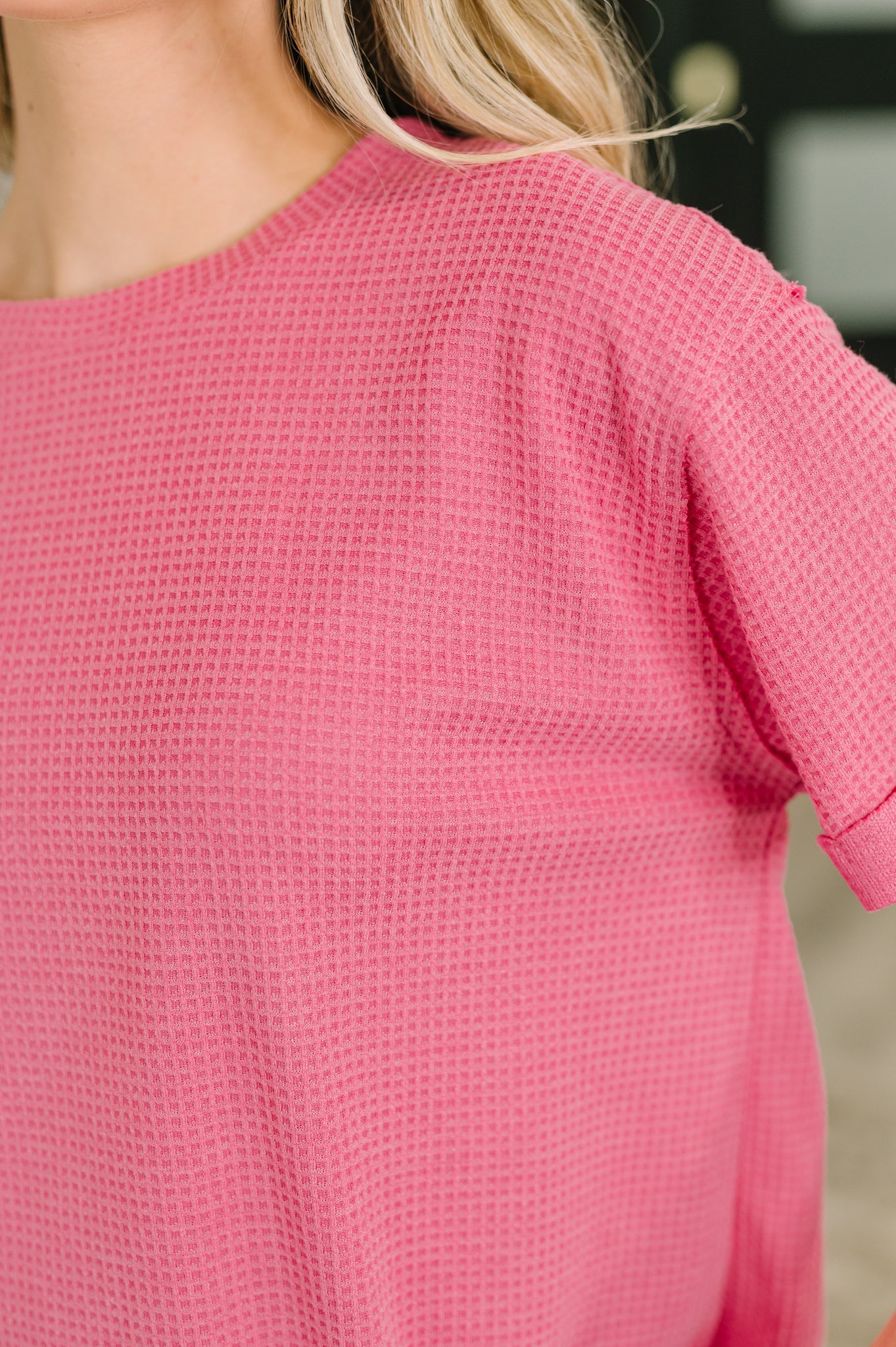 Leave It to Me Waffle Knit Relaxed Tee in  Pink (Online Exclusive)