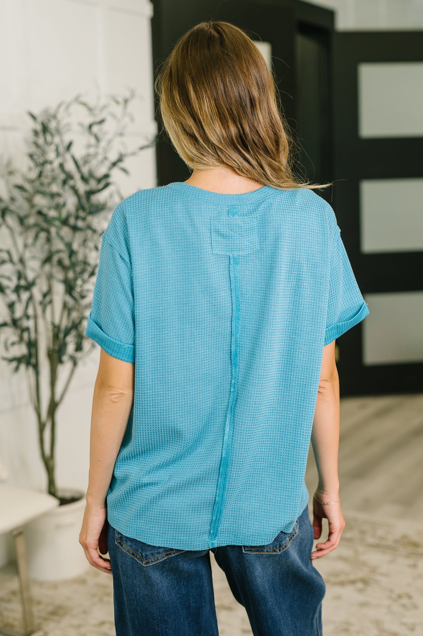 Leave It to Me Waffle Knit Relaxed Tee in Teal (Online Exclusive)