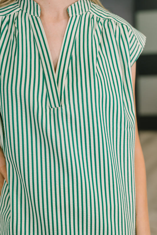 Like a Song Sleeveless V-Neck Blouse in Green (Online Exclusive)